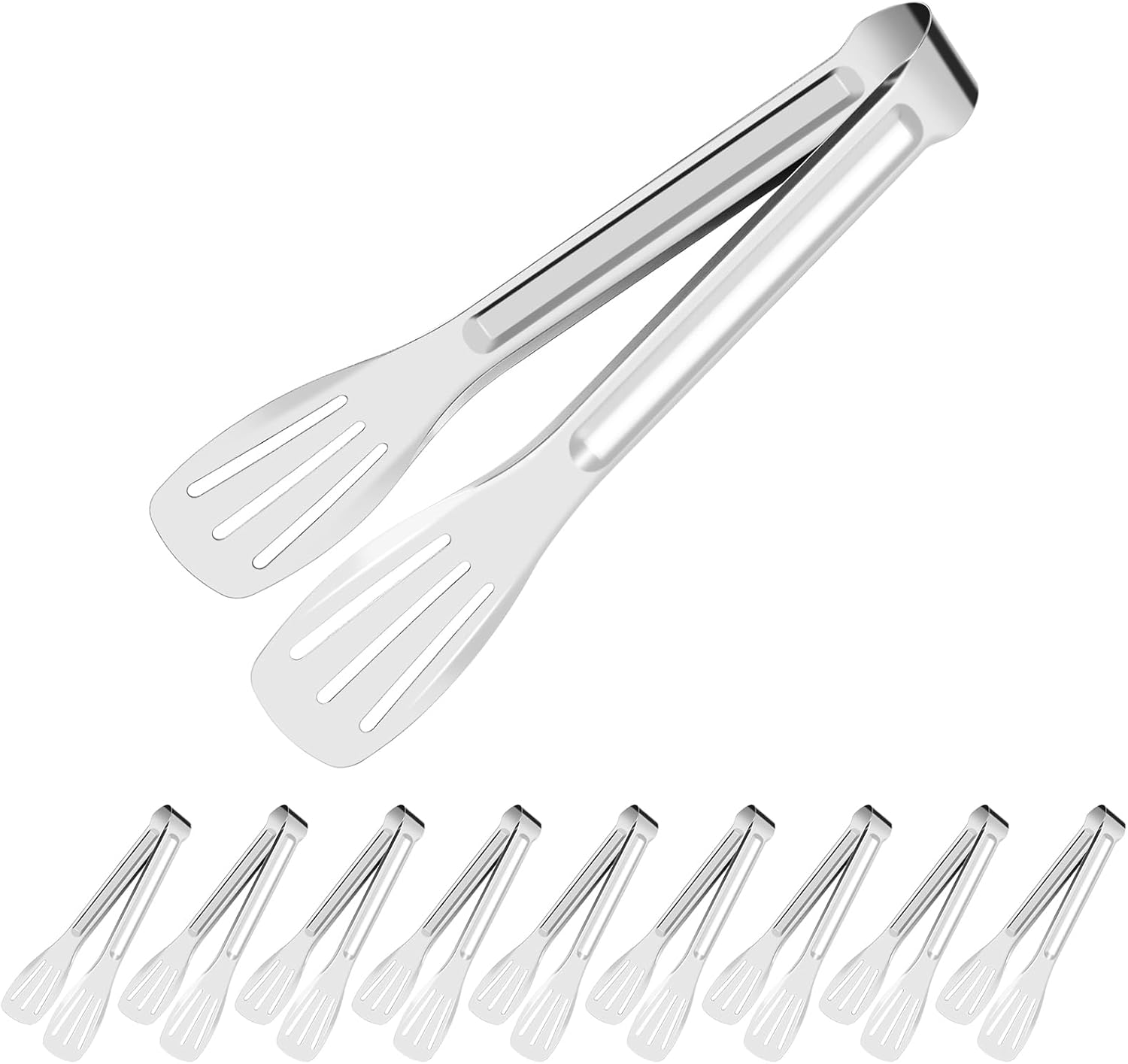 MABAHON 10 Pack Serving Tongs Buffet, 7 Inch Kitchen Cooking Tongs Stainless Steel Buffet Tong Frying Tong for Pasta Salad BBQ Cake Home Birthday Wedding Candy Bar Party (7 INCH)