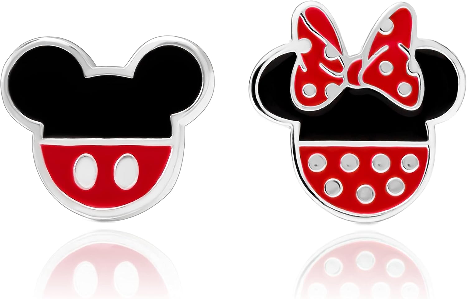 Disney Mismatched Mickey And Minnie Mouse Earrings for Official License, Silver-Plated Minnie and Mickey Stud Earrings