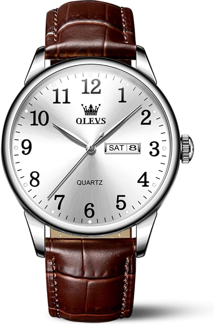 OLEVS Mens Watches, Casual Leather Watches for Men Easy to Read Quartz Number Watch with Date Waterproof Blue/Black/Silver Face Men's Wrist Watches…