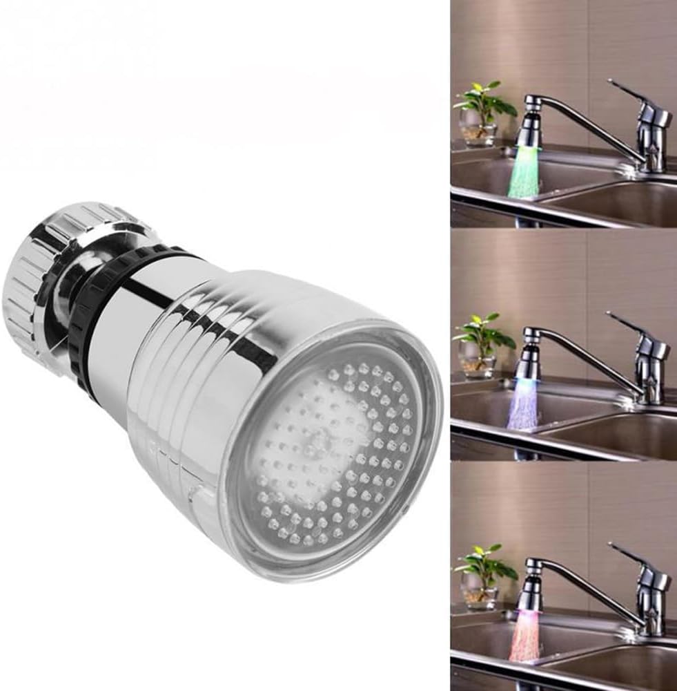 3 Color Led Faucet Lights Temperature Sensor Three Color Changing Faucet Tap LED Faucet Light Water Faucet LED Aerator Round Type 360 Degree Rotatable for Kitchen Bathro​om 2PCS