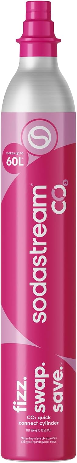 SodaStream CO2 Gas Cylinder Refill, 1 x 60L Pink Quick Connect, Soda Stream Gas Refill, Makes Up to 60 Litres Sparkling Water, Compatible with TERRA, DUO, ART, GAIA, E-TERRA, ULTIMATE and ENSO