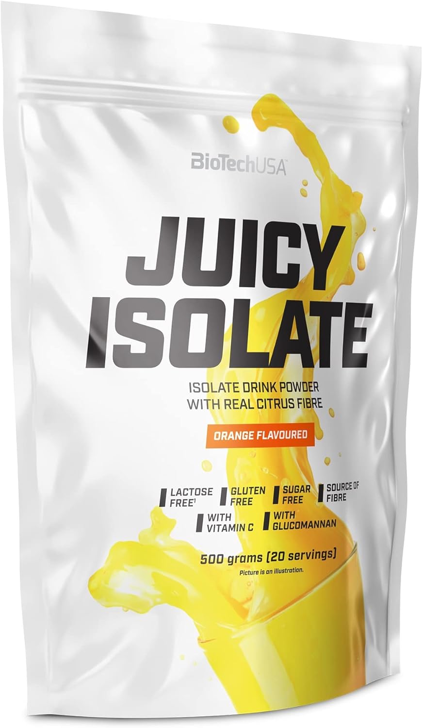 BioTechUSA Juicy Isolate | Gluten-Free, Lactose-Free, Sugar-Free | Refreshing Protein Soft Drink | with Fiber and Vitamin C, 500 g, Orange