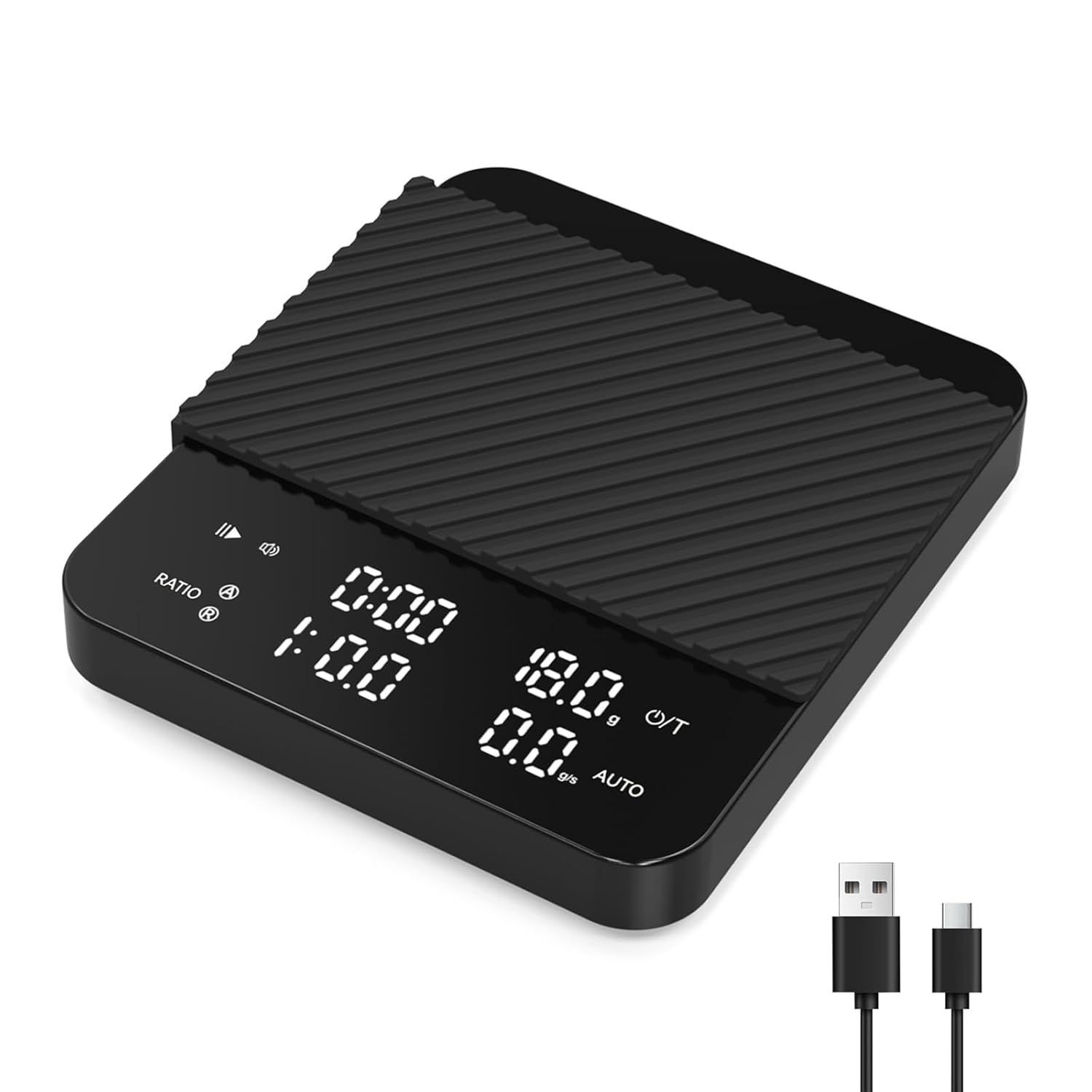 Coffee Scale with Timer, Rechargeable Digital Scale, Ratios & Flow Rate Display, 2kg/0.1g Accurate Scale,Barista-Grade for Pour-Over, Espresso, French Press, Black