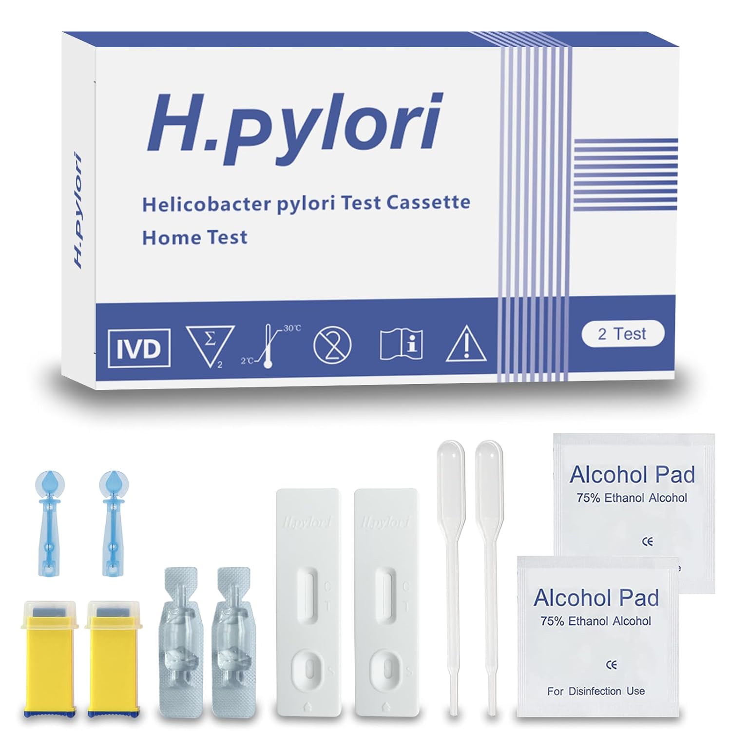 H Pylori Test Kit, Helicobacter Pylori Home Test Kit – Quick, Accurate Results in 10-15 Minutes, No Lab Visit Needed, Includes 2 Tests for Easy Monitoring - H Pylori at-Home Test Kit.