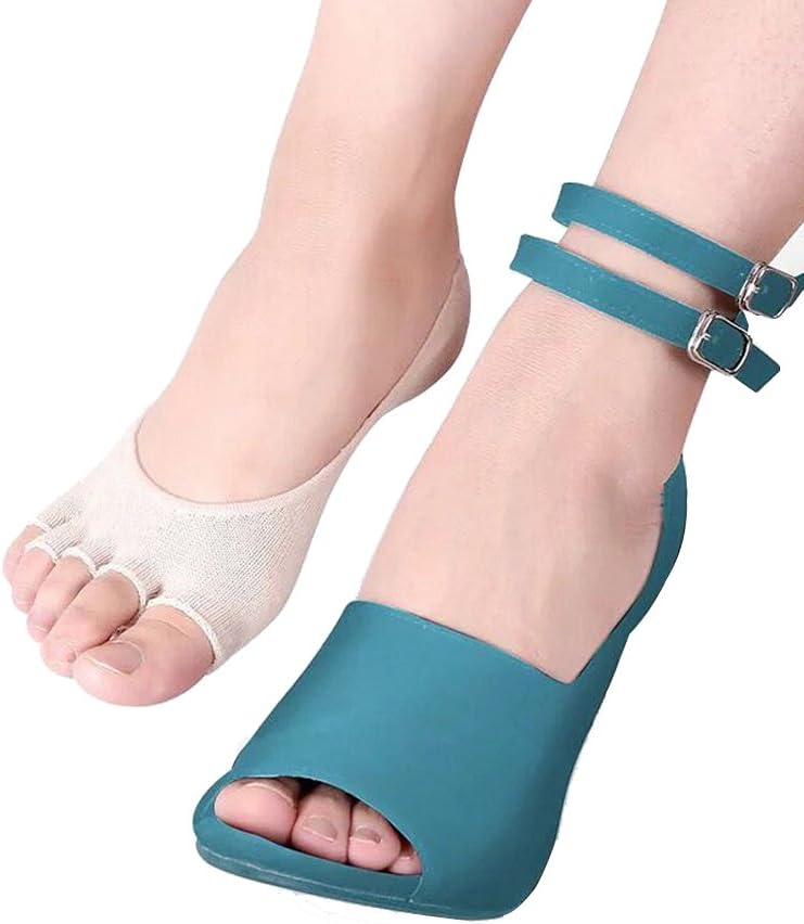 Angzhili 2 Pair Women Ladies Summer Peep Toe Socks - Open Toe, Breathable, No Show with Non-Slip Heel Grip (Skin Color)