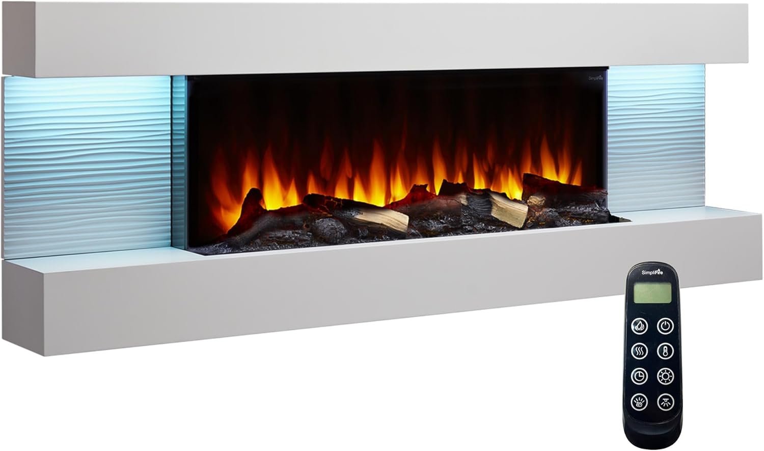 SimpliFire Format 36-Inch Wall Mount Electric Fireplace with 60-Inch Floating Mantel (SF-FORMAT36-SF-FM60-WH)