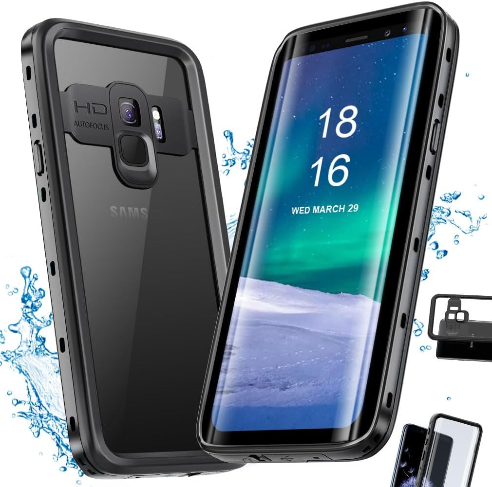 IP68 Waterproof Case for Galaxy S9, 5.8 in Waterproof Dustproof Shockproof Phone Case for Samsung Galaxy S9, Fully Sealed Coverage Fit for Galaxy S9 with Built-in Screen Protector(Black)