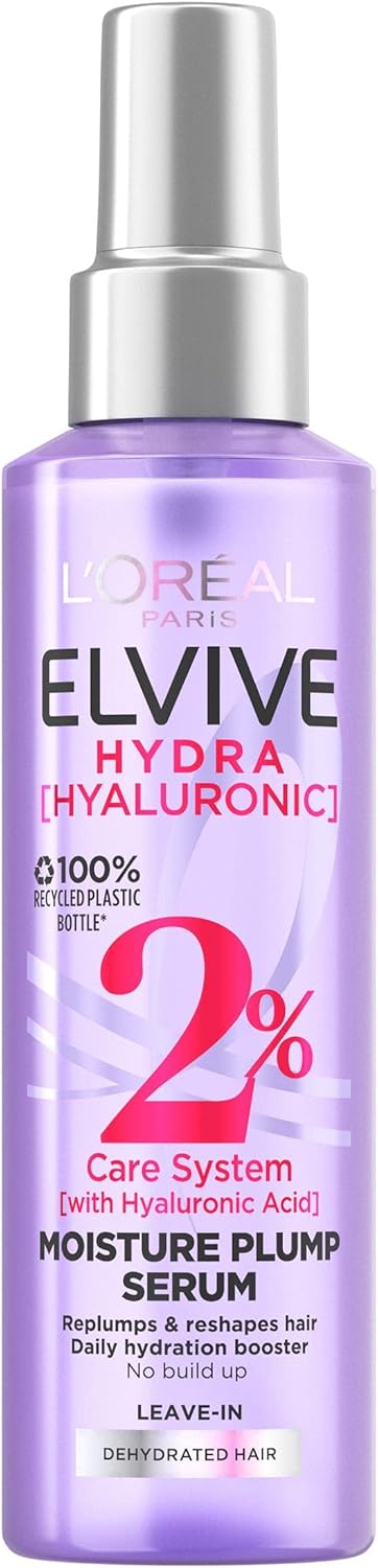 L'Oreal Paris Elvive Hydra Hyaluronic Serum, With Hyaluronic Acid for Dry, Dehydrated Hair, Replumping Hydrating Treatment, for All Hair Types, 150ml