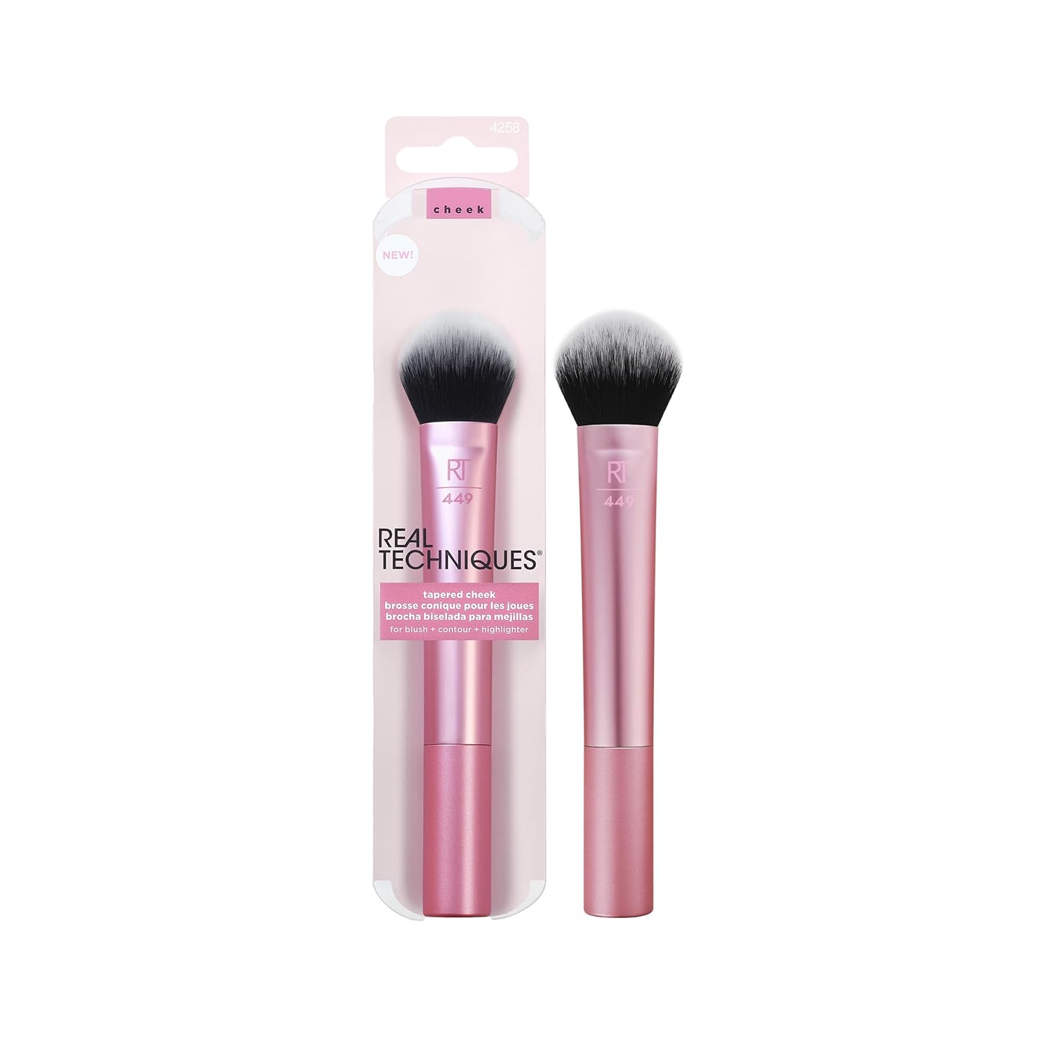Real Techniques Tapered Cheek Makeup Brush, For Blush, Highlighter, Loose, Or Pressed Powder, Synthetic Bristles, Precise Makeup Application, Stocking Stuffer, Cruelty Free, 1 Count