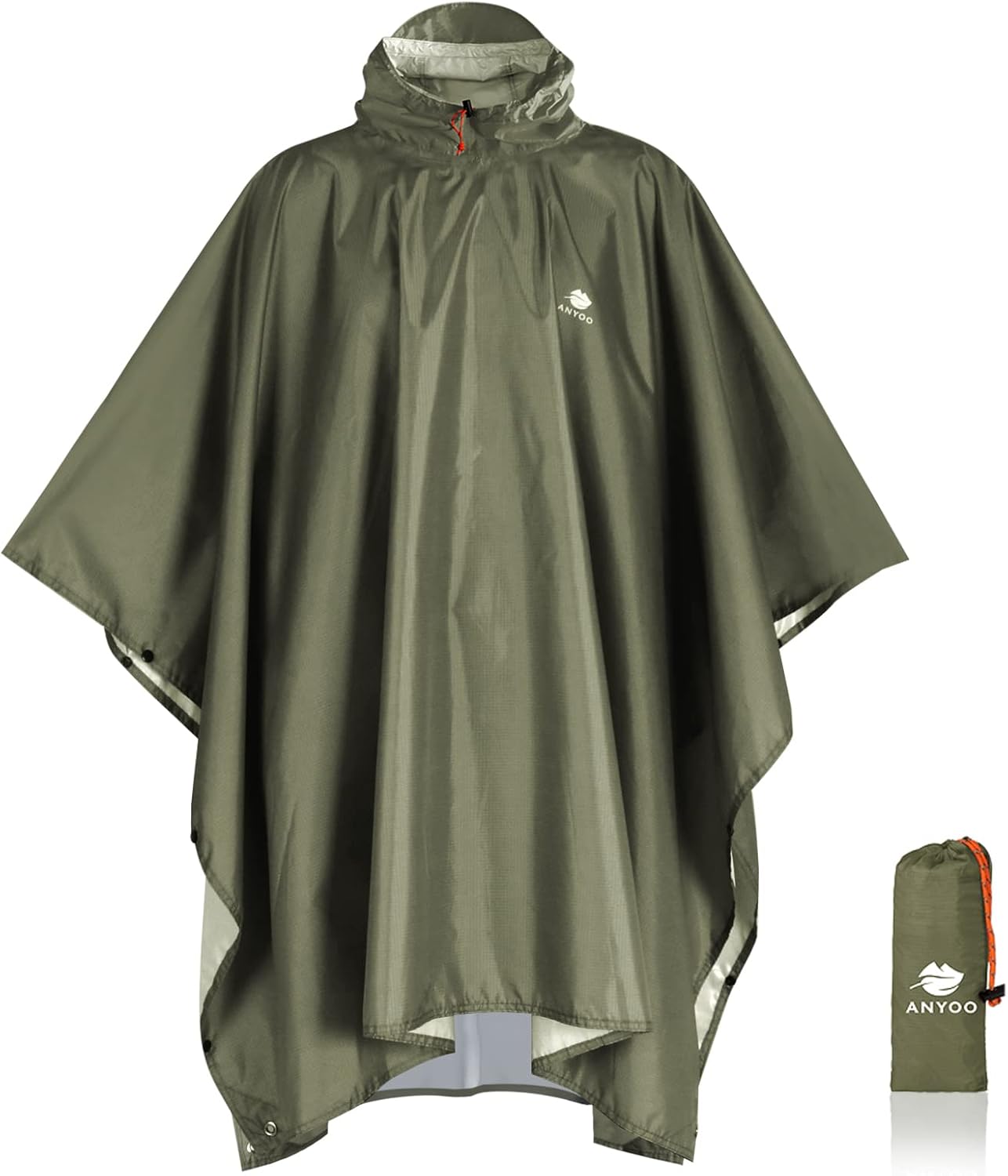 ANYOO Waterproof Rain Poncho Lightweight Reusable Hiking Rain Coat Jacket with Hood for Outdoor Activities,One Size