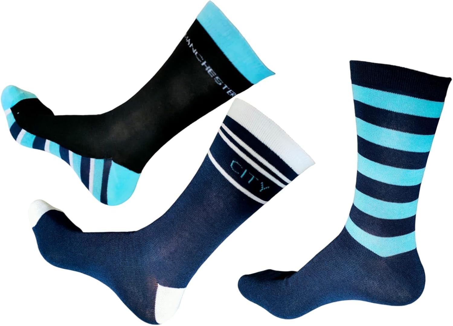 RAEES® Man City Football Fan Socks – Premium Gift for Men, UK Sizes 6-11, Comfortable and Stylish Supporter Gear! (3 Pairs)