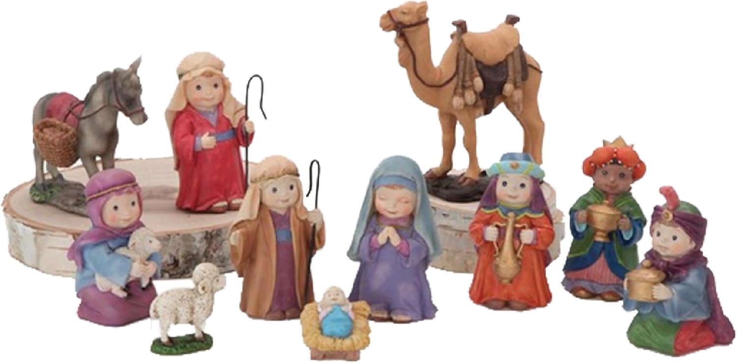 The Nativity Store Home Children's Nativity - Resin Christmas Scene for Indoor Holiday Decor - Family-Friendly Christmas Decorations - (11 Piece Set)