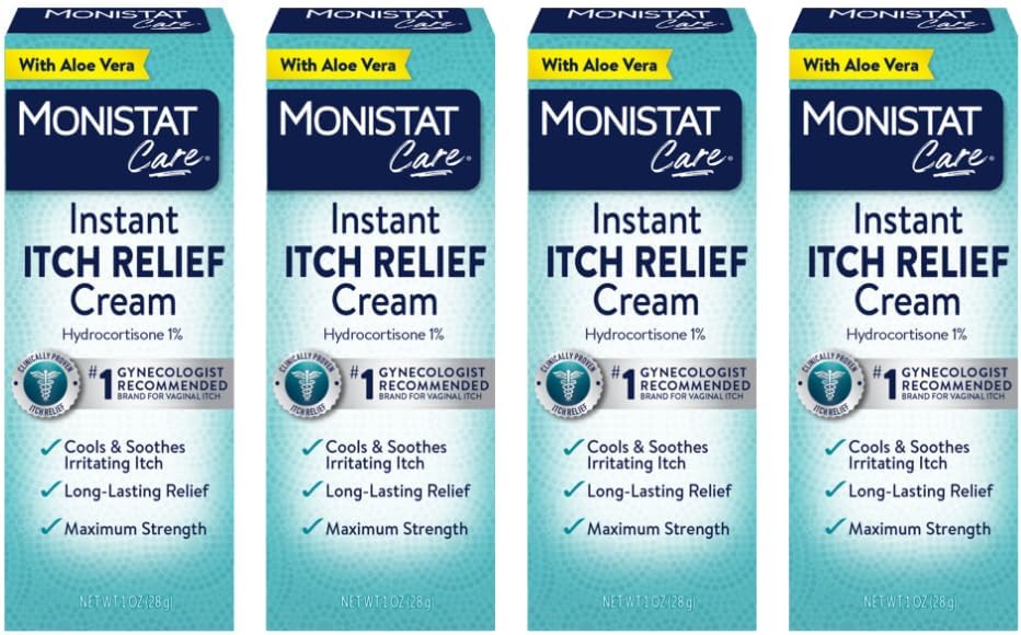Monistat Care Instant Itch Relief Cream, Maximum Strength Anti Itch Cream, Hydrocortisone 1% Cream, Feminine Itch Relief, Soothing Vaginal Care with Aloe Vera, 1 Ounce (Pack of 4)