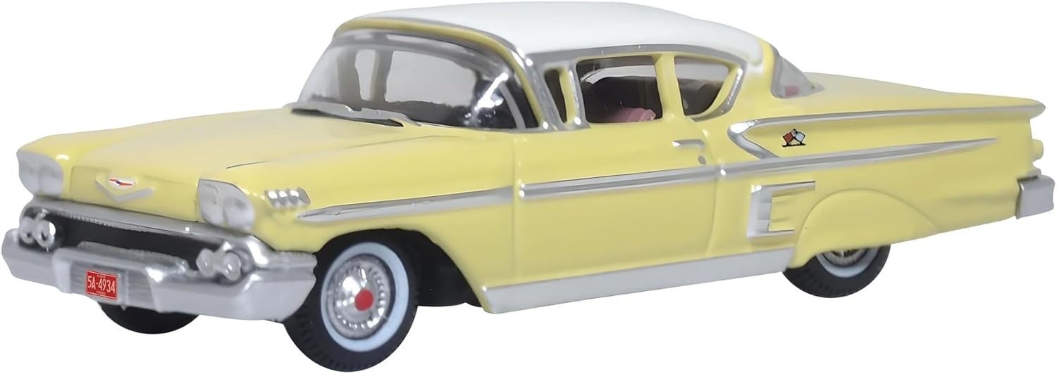1958 Chevy Impala Sport Colonial Cream with Snowcrest White Top 1/87 (HO) Scale Diecast Model Car 87CIS58002