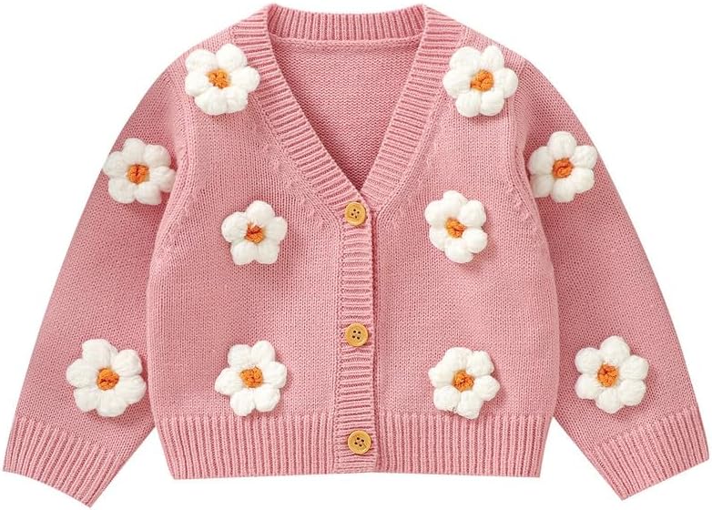 LAWKUL Baby Toddler Girl Cardigan Warm Sweater Floral Long Sleeve Jumpers Coats Knitted Clothes