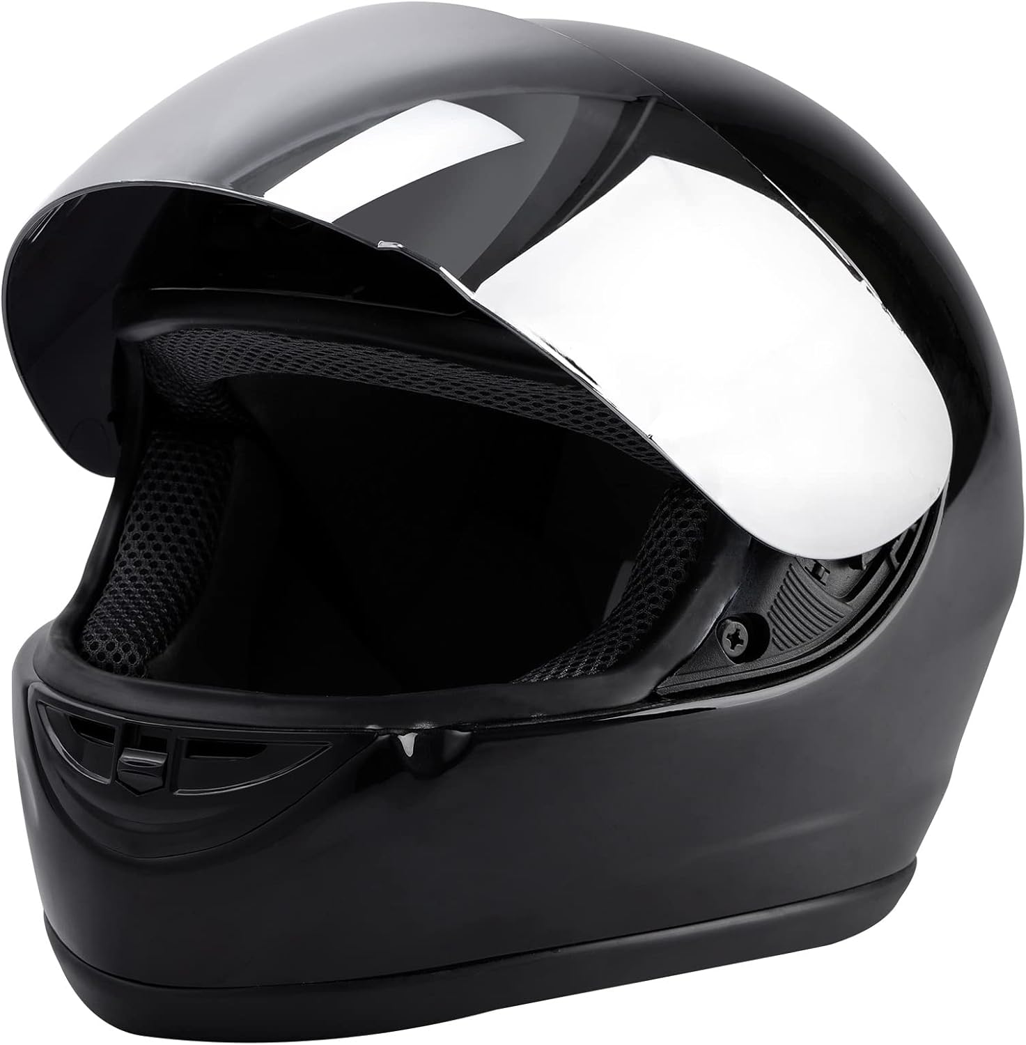TCMT Gloss Black DOT Flip up Full Face Street Dirt Bike ATV Off-Road Motorcycle Motocross Helmet with Open Face Sun Shield