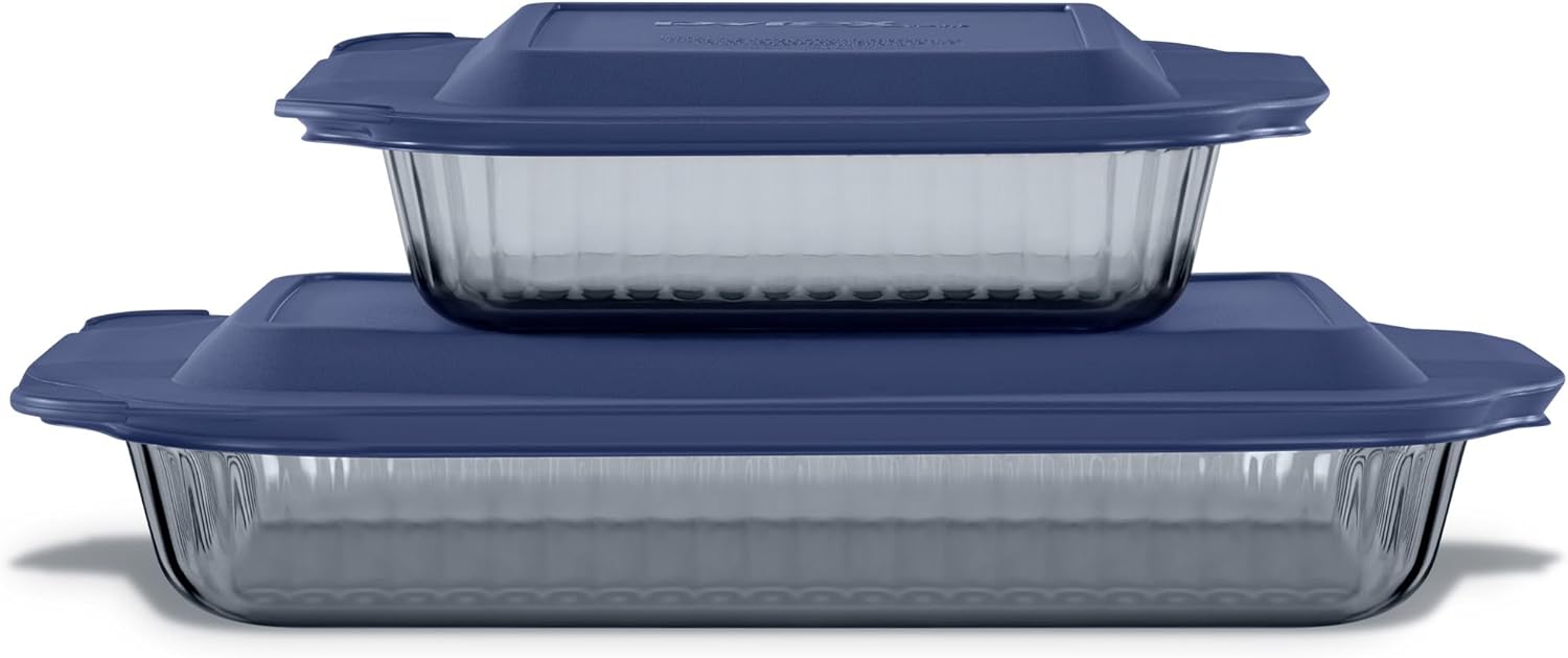 Pyrex Colors (2-Pack, Full Set) Tinted Glass Baking Dish with BPA-Free Lid, Oblong Bakeware Glass Pan For Casserole & Lasagna, Dishwasher, Freezer, Microwave and Pre-Heated Oven Safe, Smoke