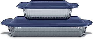 Pyrex Colors (2-Pack, Full Set) Tinted Glass Baking Dish with BPA-Free Lid, Oblong Bakeware Glass Pan For Casserole & Lasagna, Dishwasher, Freezer, Microwave and Pre-Heated Oven Safe, Smoke