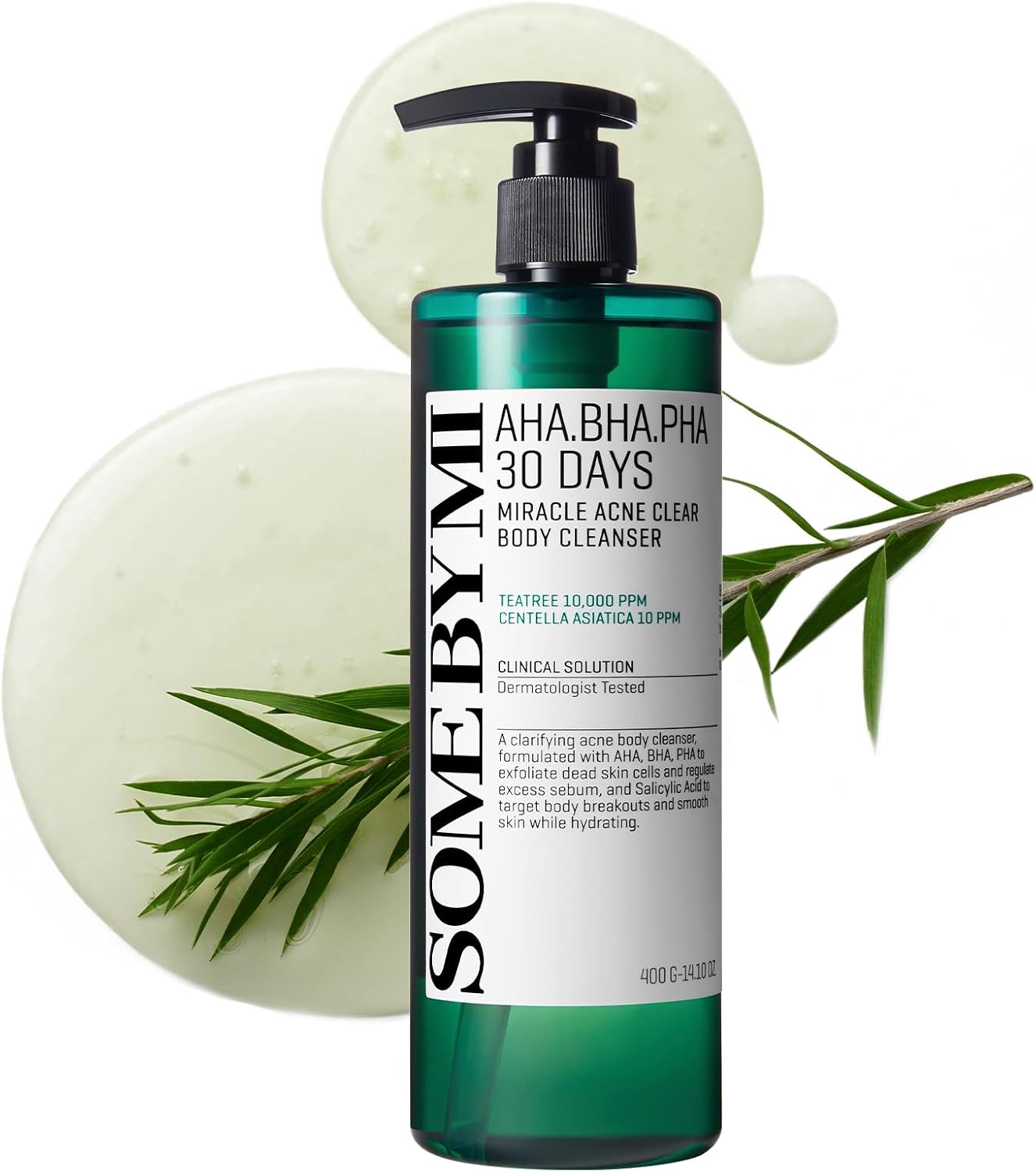 SOME BY MI AHA BHA PHA 30 Days Miracle Acne Clear Body Cleanser 400ml - Korean Back Acne Body Wash with Tea Tree - Exfoliating Salicylic Acid Body Wash for Smooth Skin - Korean Skincare Shower Gel