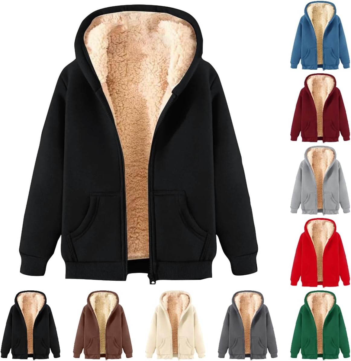 Hoodies for Women UK Jackets Trendy Casual Long Sleeve Crewneck Winter Warm Coat Pullover Sweatshirt Comfy Fashion Casual Ladies Oversized Fleece Lined Tops