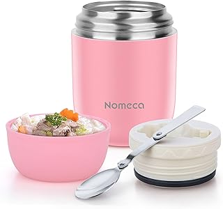 Nomeca Food Thermo Kids Thermo for Hot Food 16Oz Vacuum Insulated Food Jar with Folding Spoon, Stainless Steel Wide Mouth Hot Bento Lunch Container for Kids/Adult, Pink