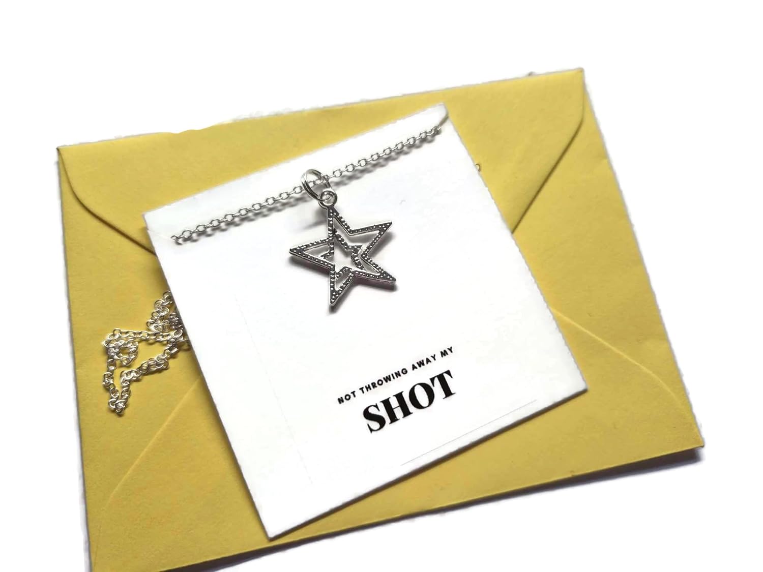STAR charm necklace not throwing away my shot quote card jewellery gift, Hamilton musical theatre themed birthday Xmas present, love musicals novelty party bag favors