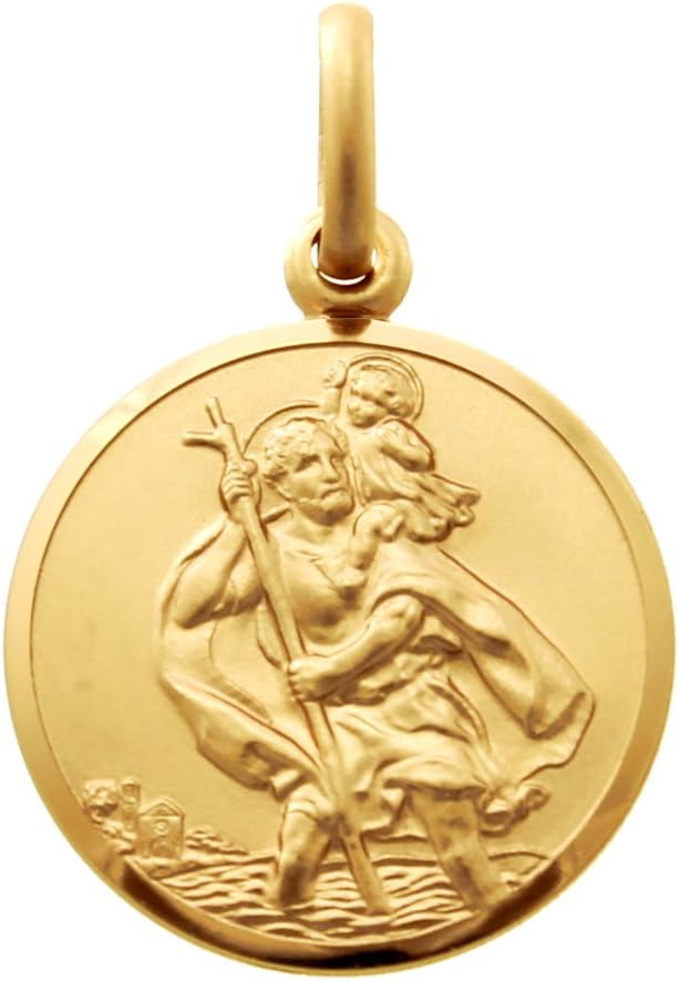 Alexander Castle Children's Small Solid 9ct Gold St Christopher Pendant Medal - 14mm - PENDANT ONLY with Jewellery Gift Box