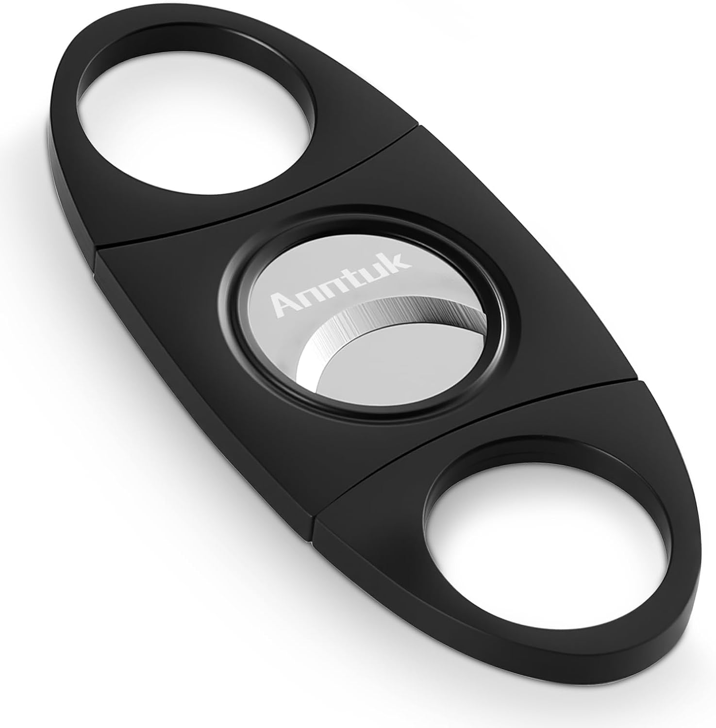 Cigar Cutter Stainless Steel Guillotine Double Cut Blade in Leather Pouch, Black