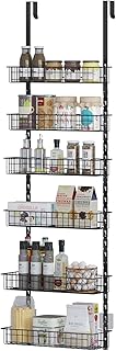 6-Tier Pantry Door Organizer, Heavy-Duty Metal Hanging Spice Racks with 6 Adjustable Baskets for Storing Cans, Spice, Plastic Wraps, Garbage Bags, etc