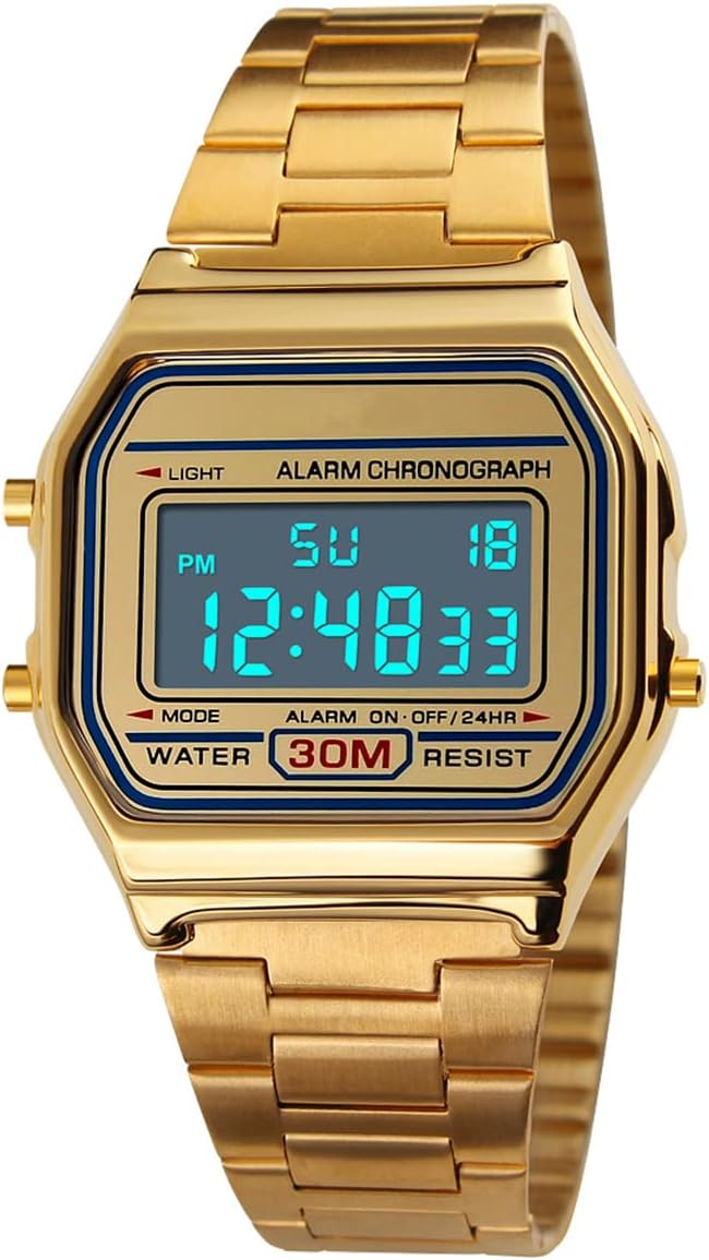 Nicoone Mens Digital Watch Luxury Business Wrist Quartz Watch 30M Waterproof Stainless Steel Sports Wrist Watch Clock Wrist Watch