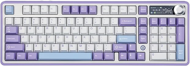 AJAZZ AK980 98% Mechanical Keyboard, BT5.0/USB-C/2.4GHz Wireless Gaming Keyboard, Hot Swappable Creamy Custom Keyboard with 1.14’’ TFT Screen, Knob, RGB for Win/Mac (White, Gift V2 Switch)