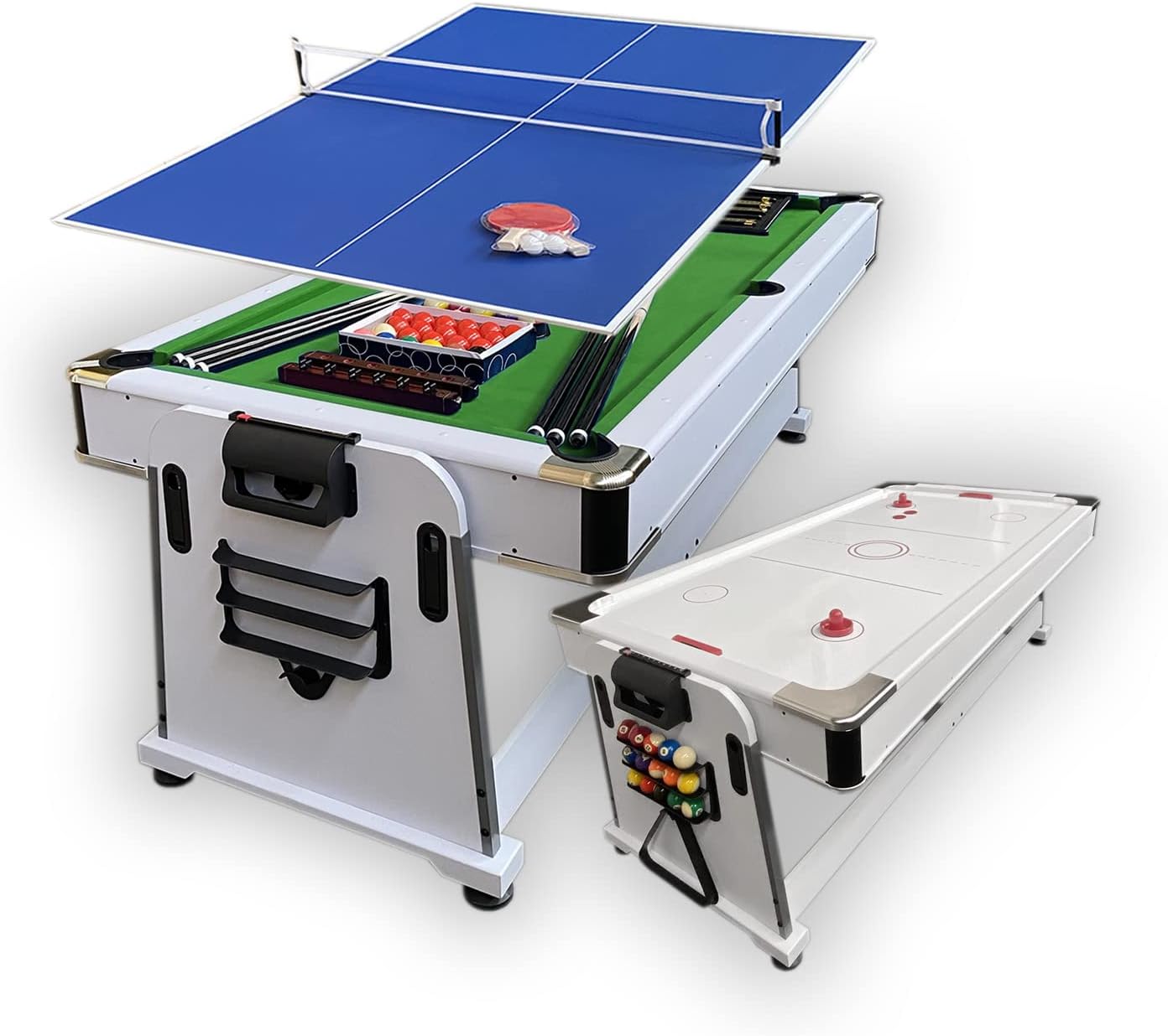 Unknown MATTEW WHITE 7Ft Multi-Game Table - Pool, Air Hockey, Tennis, Dining - White with Green Cloth