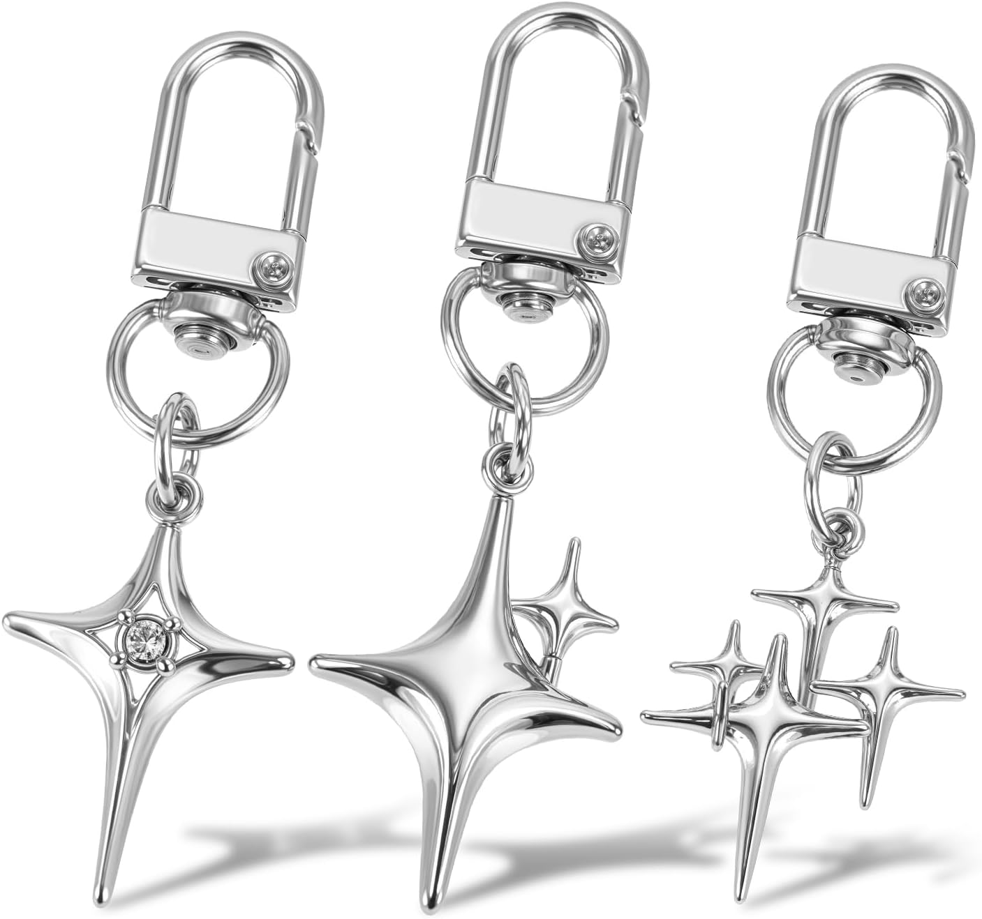 3 Pcs Vintage Star Keychain Y2k Silver Star Keyring for Handbag Backpack Goth Keychain Key Ring Charms Aesthetic Metal Car Accessories for Purse Handbag