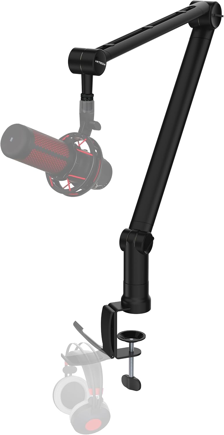 IXTECH Microphone Boom Arm with Desk Mount, 360ยฐ Rotatable, Adjustable and Foldable Scissor Mounting for Podcast, Video Gaming, Radio and Studio Audio, Sturdy and Universal - Elegance Model