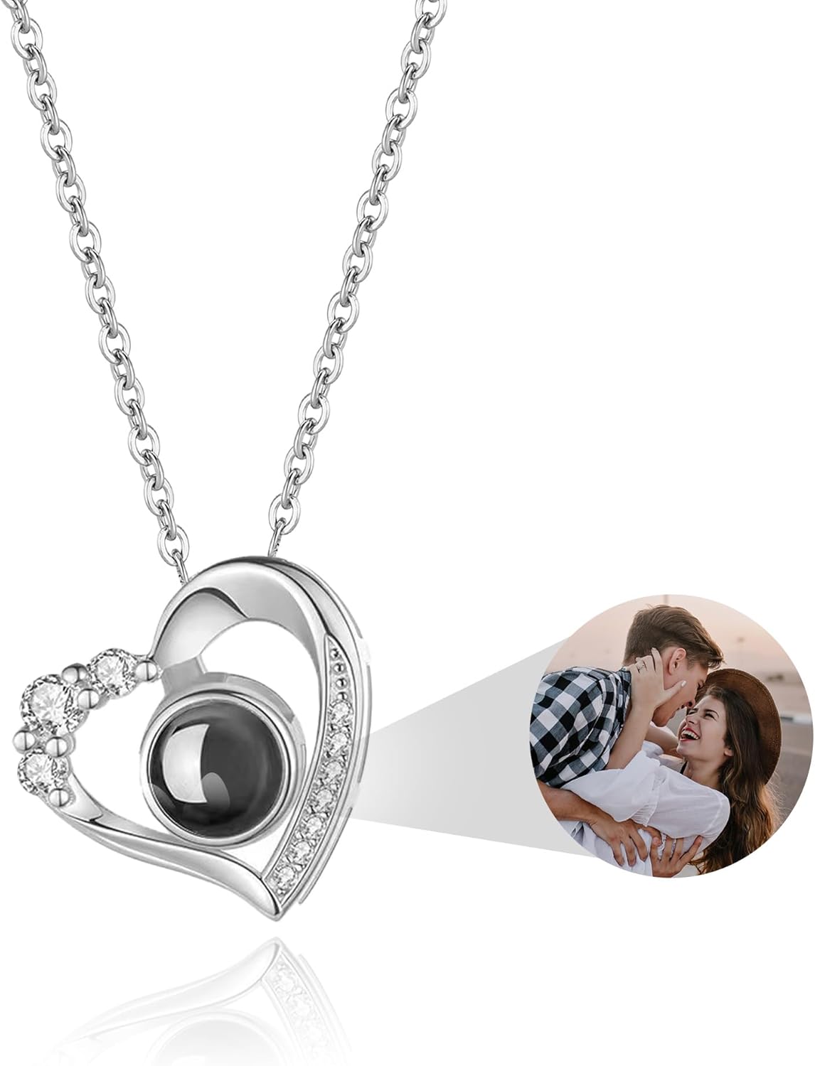 Photo Necklace Personalised Projection Necklace with Picture Inside-Custom Heart Jewelry S925 Silver-Valentine's Day Birthday Anniversary Memorial Love Gifts for Women Girlfriend Mom Daughter