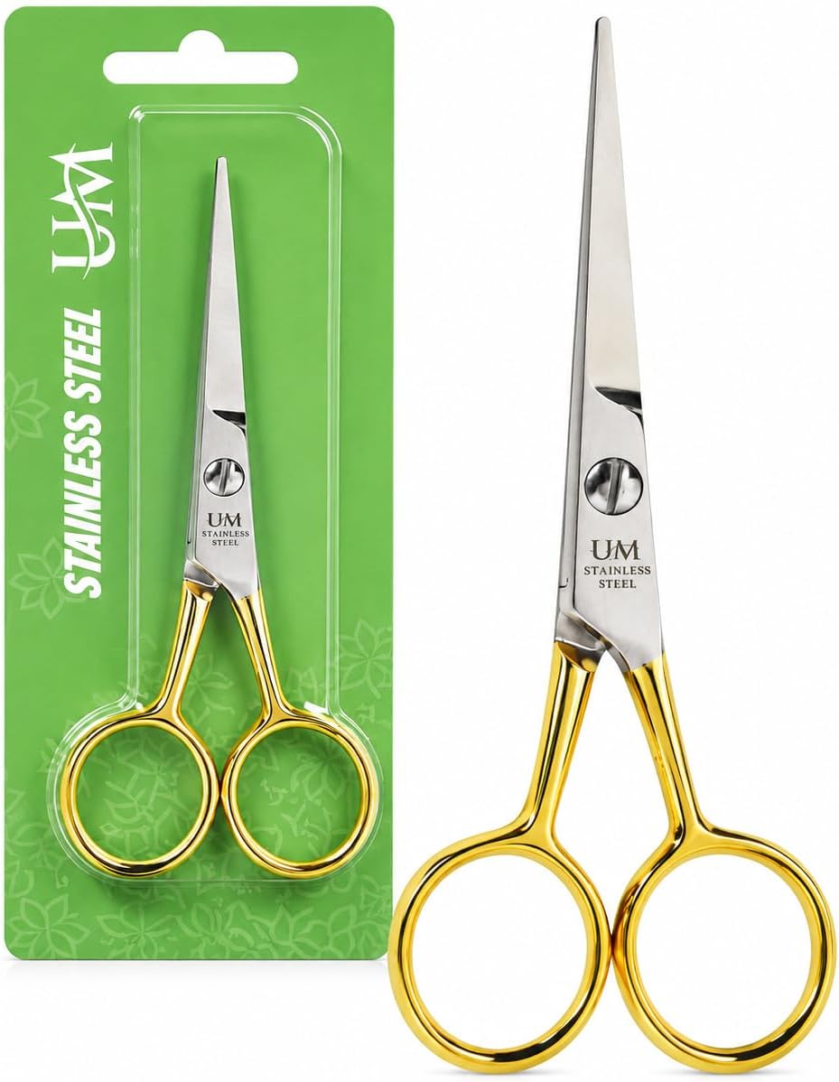 UM Supplies Hair Scissors | Premium Shears For Hair Cutting | Professional Barber Scissors with smooth Razor I Haircut Scissors For SalonIWomen Mens|kidsIPets (Silver) (SILVER-GOLD 4.5)