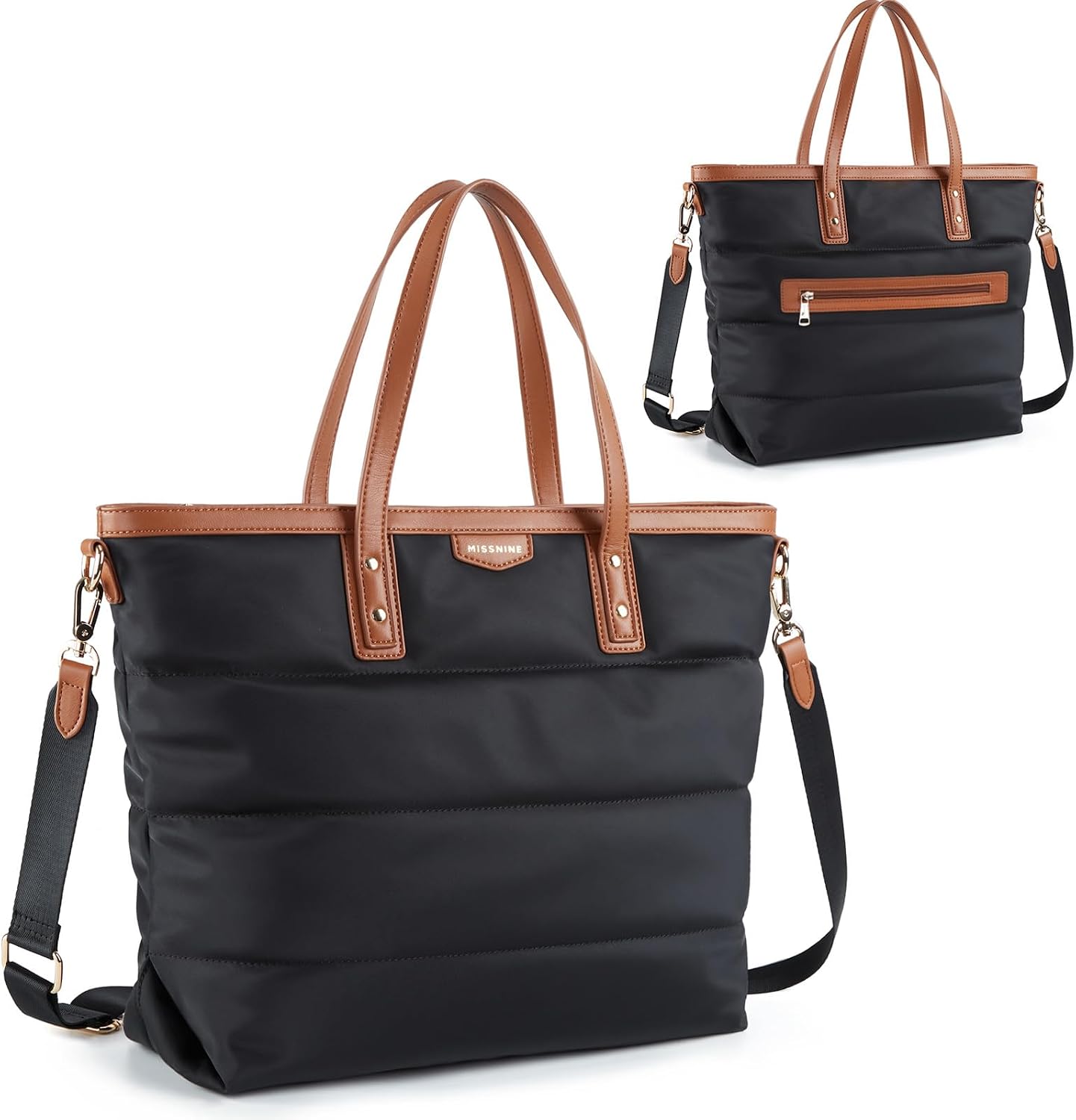Missnine Tote Bag for Women 15.6 inch Laptop Bag Large Travel Tote Bag with Zipper, Quilted Puffer Handbags for Work