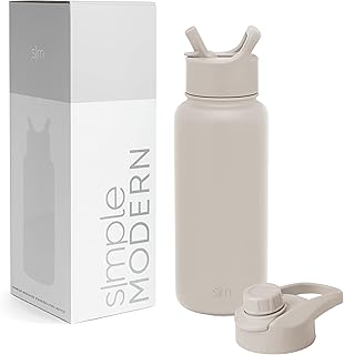 Simple Modern Water Bottle with Straw and Chug Lid Vacuum Insulated Stainless Steel Metal Thermos Bottles | Reusable Leak Proof BPA-Free Flask for Sports | Summit Collection | 32oz, Almond Birch
