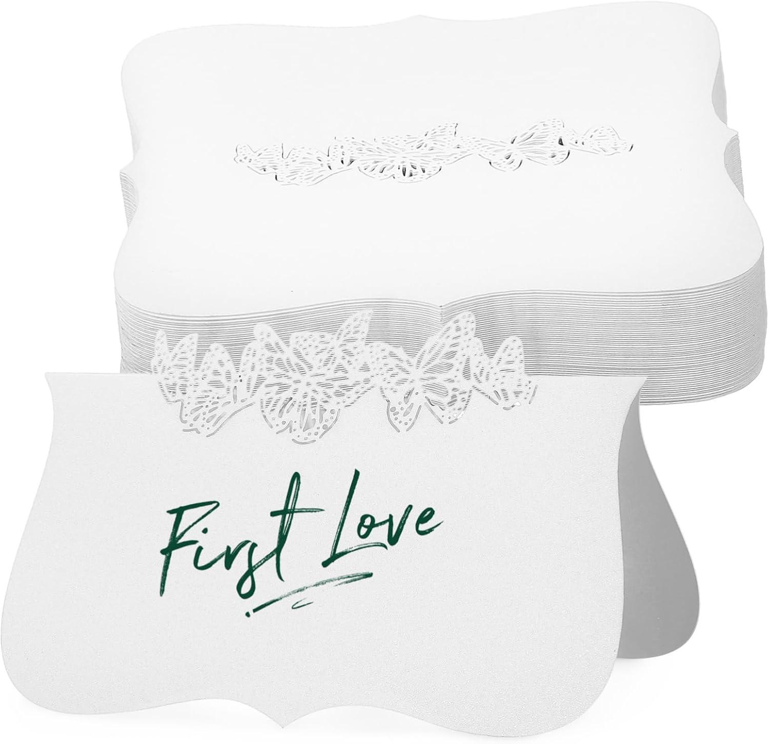 Veemoon 50 Pcs White Iridescent Paper Tented Table Place Cards for Weddings and Anniversary Parties, Practical Folding Name Cards with Beautiful Design and Fine Workmanship