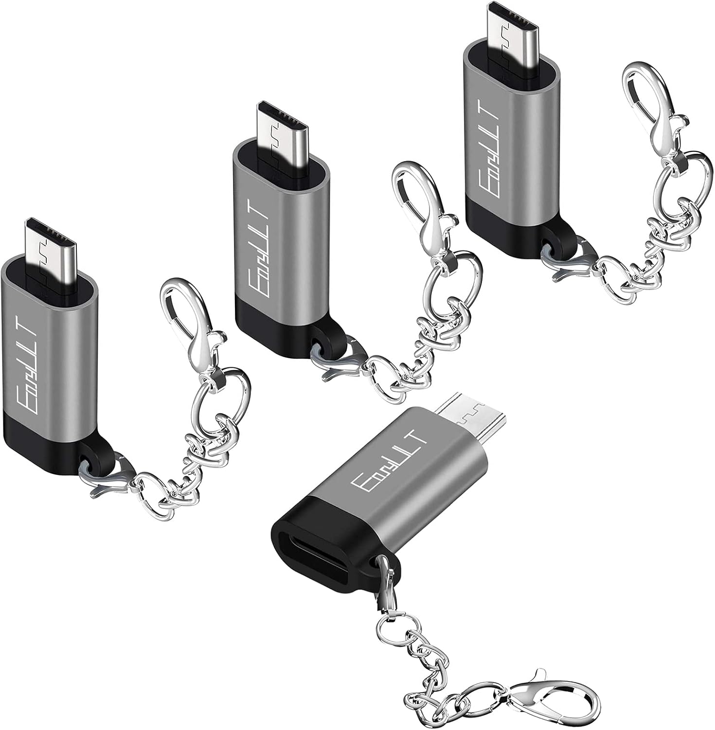 EasyULT Micro USB to USB C Adapter 4 Pack, Type C Female to Micro USB Male Support Data Sync, for Galaxy S8/S8+, S20 Note 20, Huawei Y7/Y6/P Smart/P8 Lite,LG G4,etc-Gray