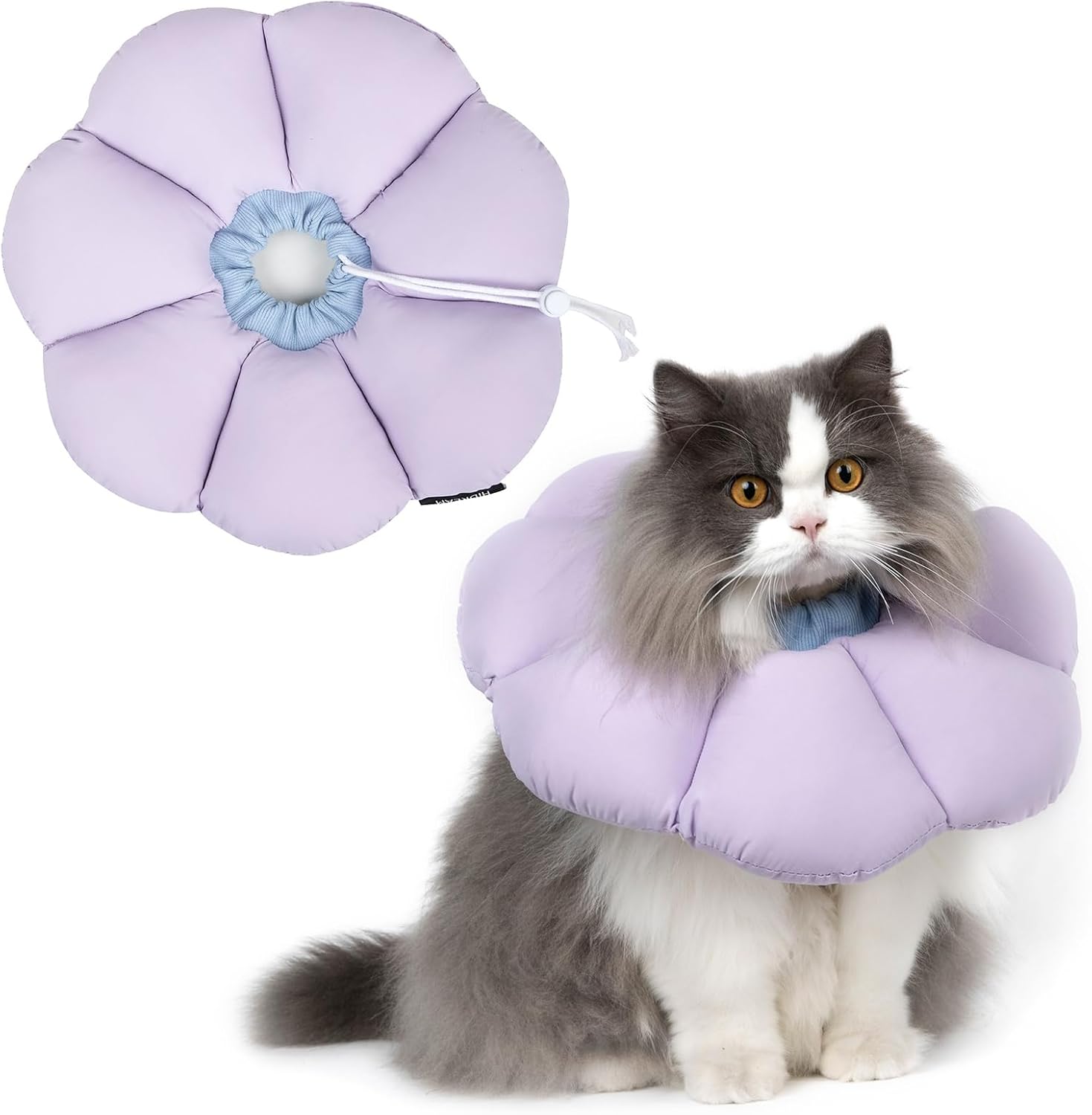 Cat Cone Collar Soft,Cute Adjustable Waterproof Cat Recovery Collar,Anti-Bite Lick Wound Healing Safety Cone For Cats,Purple Flower All-Season Style(M)…
