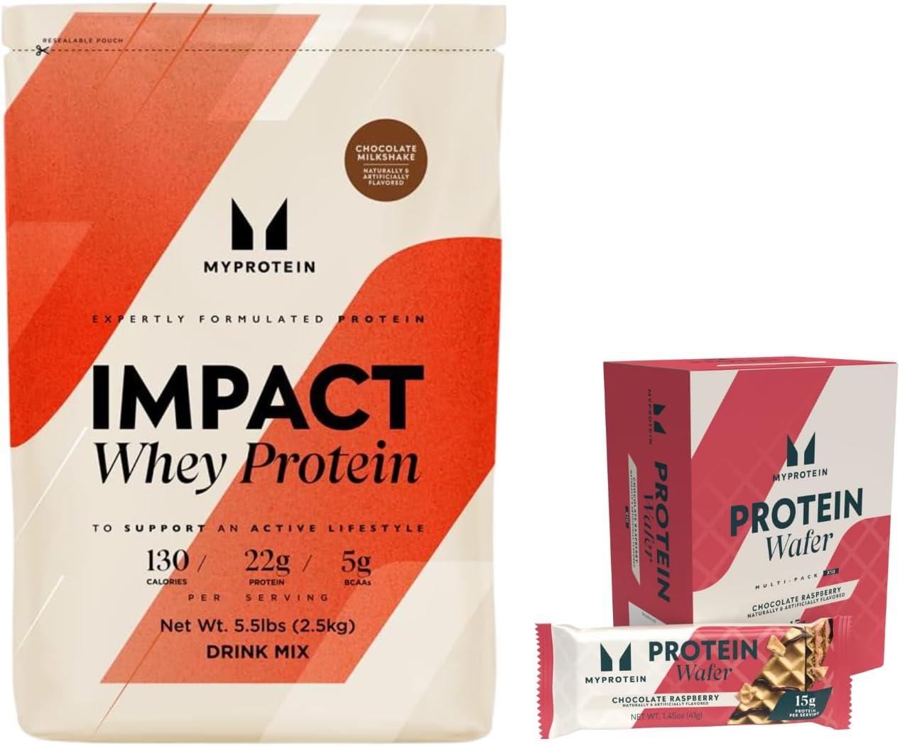 Myprotein Impact Protein Powder Chocolate Milkshake 5.5lb + Chocolate Raspberry Protein Wafer | High Protein Shake & Snack Bundle