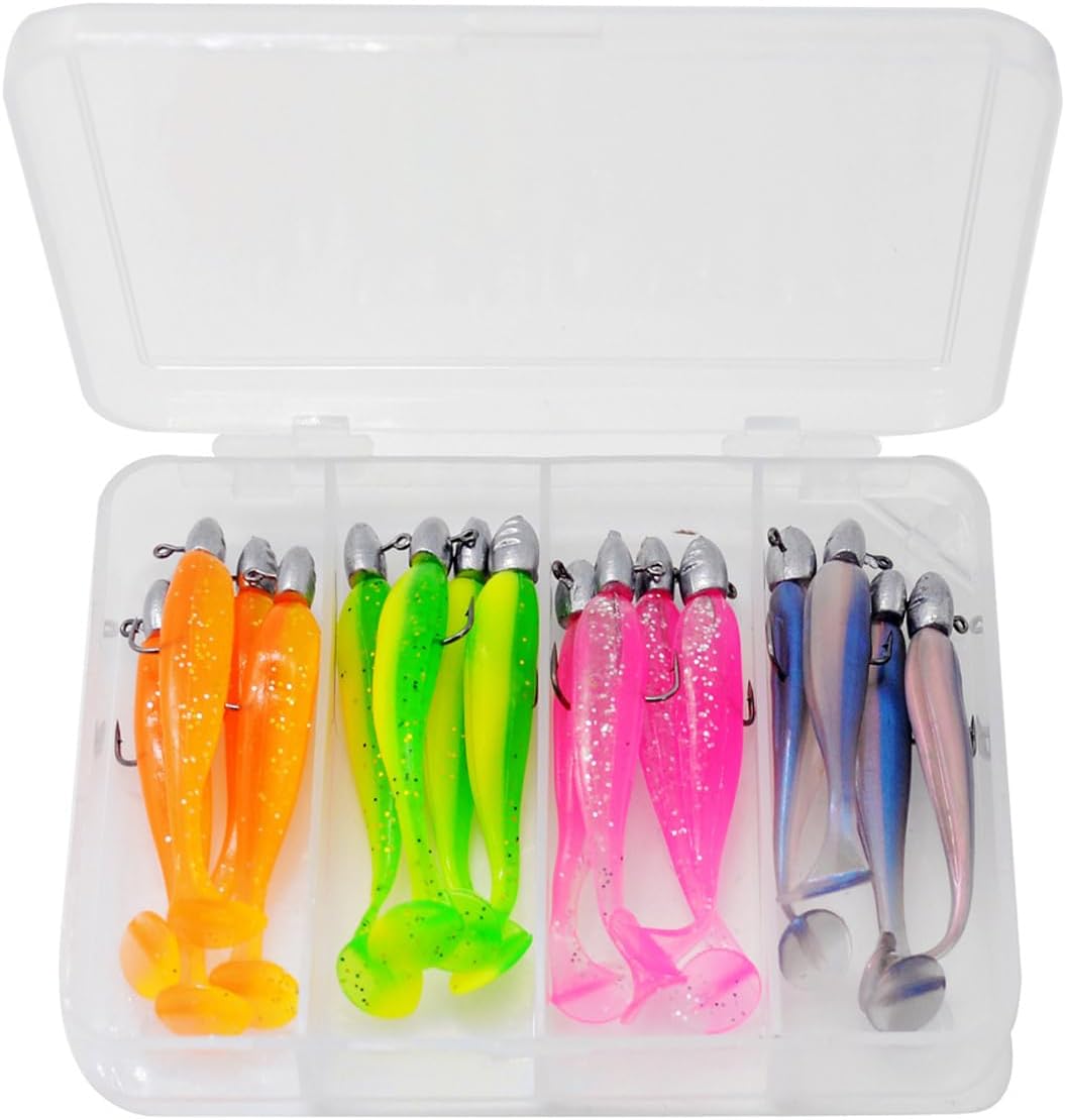 FOLANDO 16pcs Fishing Soft Lures kit, Fishing Weights Jig Heads Hooks Fishing Lures Fishing Baits Plastic Baits Kit for Fishing Trout Redfish Saltwater/Freshwater 5cm3g GDE-31