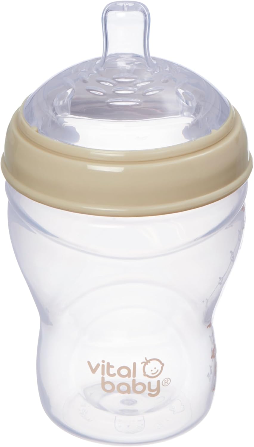 Vital Baby Nurture Breast-Like 0m+ Baby Feeding Bottles, 240ml 1pk, Self-Sterilising in 3 Mins, Triple Anti-Colic Valves, Slow Flow Teats, EarthSmart Biodegradable, BPA-Free