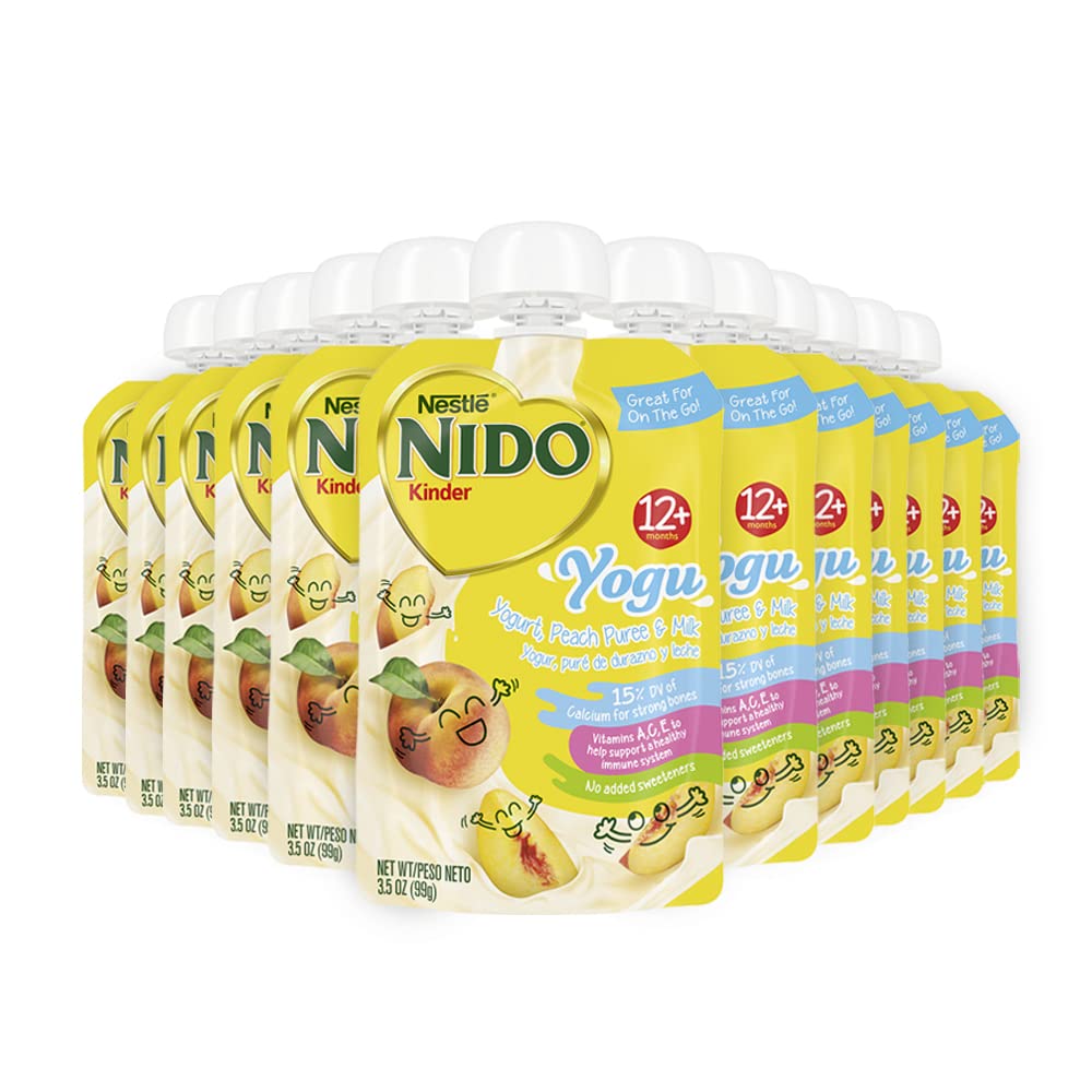 Nestle Nido Baby Food Pouches, Toddler, Yogurt, Peach Puree and Milk, 3.5 Oz (Pack of 12)