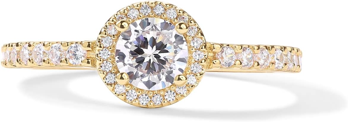 PAVOI 14K Gold Plated Halo Ring | Heart Ring for Women | Square Round Valentines Day Love Promise Rings for Her