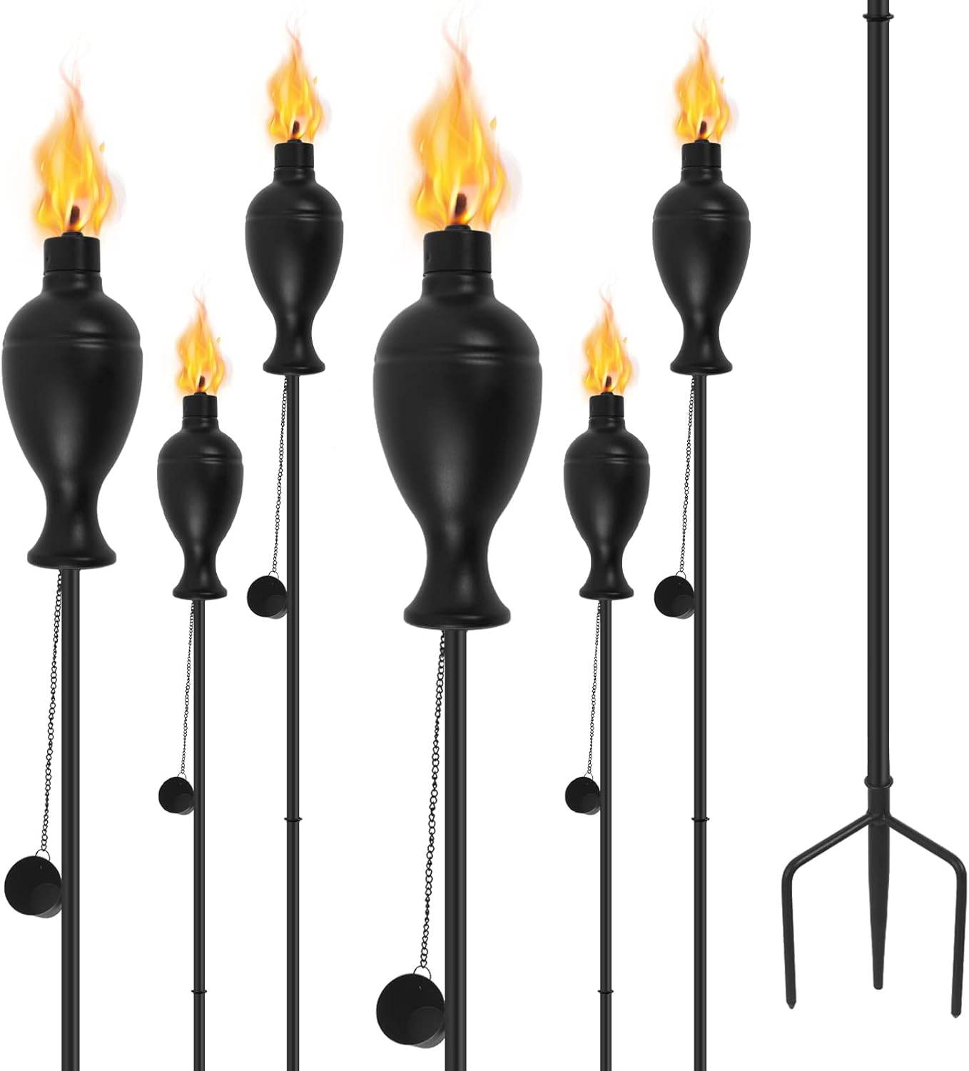 6 Pack Metal Torches for Outside, Upgraded Metal Torches with 3-Prong Grounded Stake, Extra-Large 58-Inch Citronella Torches for Party Patio Pathway (More Stable)