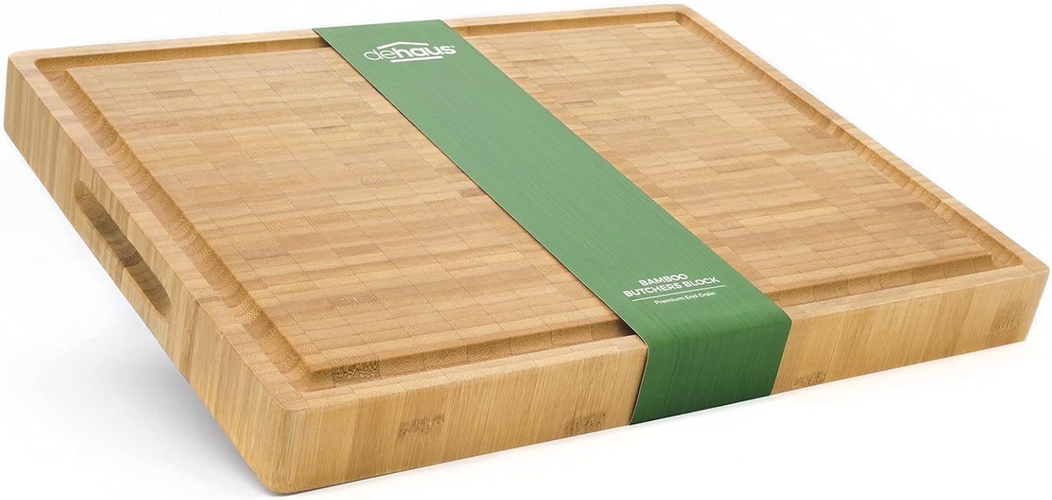 Dehaus® Deluxe Bamboo Chopping Board - Premium Wooden Cutting Boards - Extra Large End Grain Wood Butchers Block for Kitchen - Bread Cutting Block - Non Toxic - Size L, 42 x 32 x 4 cm