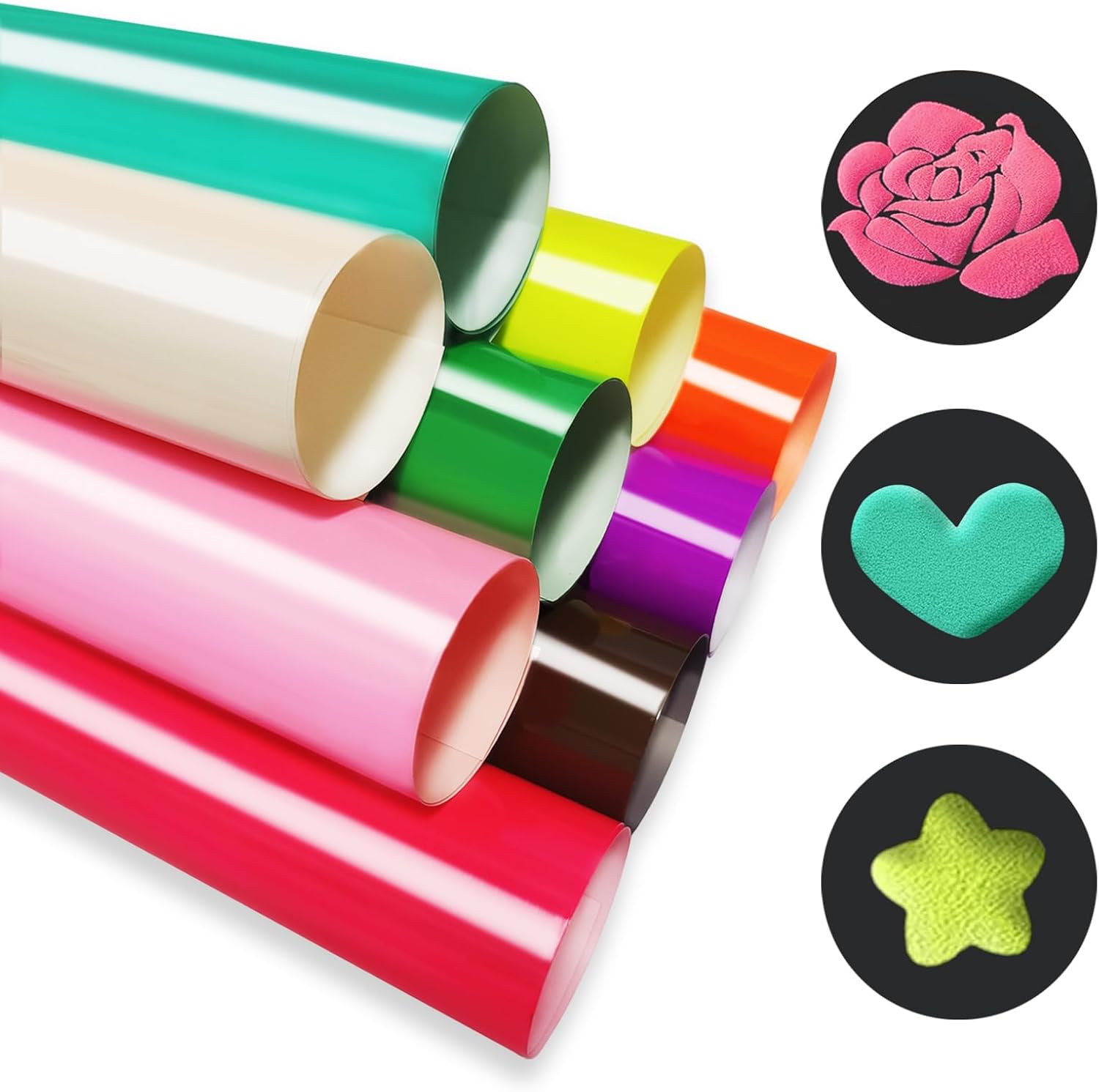 Puff Vinyl Heat Transfer, 3D Puff Heat Transfer Vinyl Bundle Sheets Iron on, Foaming Heat Transfer Puffy HTV for Heat Press T Shirts DIY Clothes Fabric, 9 Colors Size 30.5X25cm