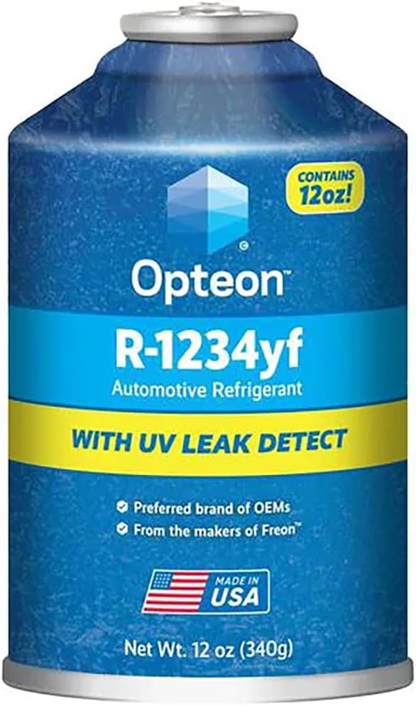 Chemours R-1234yf Refrigerant with UV Leak Detect, 12 oz Self-Sealing Can, Automotive A/C Refrigerant for Motor Air Conditioning Systems